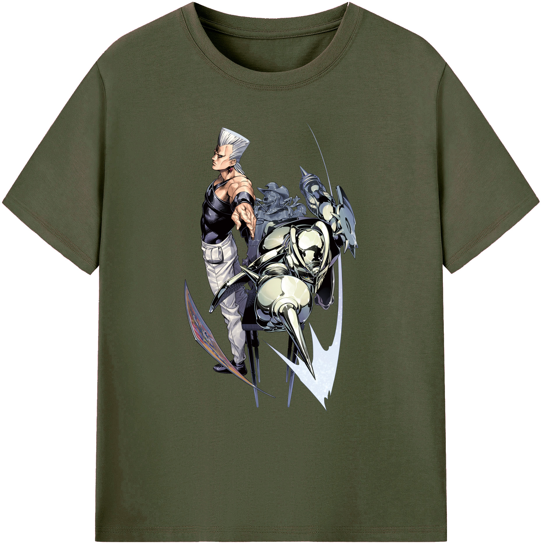 （画像用） ジョジョの奇妙な冒険 ジャン＝ピエール?ポルナレフ JoJo's Bizarre Adventure Jan Pierre Polnareff 綿100％ メンズ半袖Tシャツ｜肌触りやわらか＆通気性